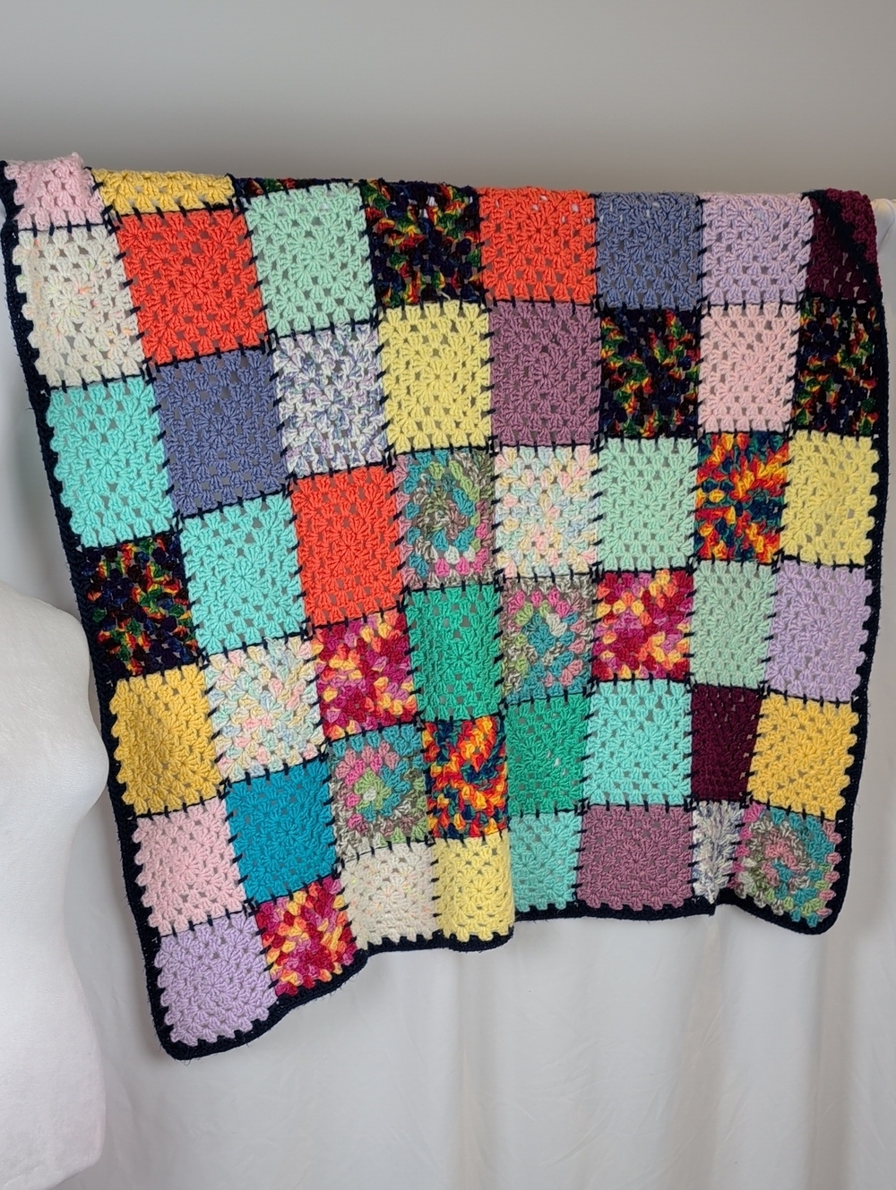 Vintage Handmade Granny Square Crochet Blanket Cozy Boho Afghan Throw Multi